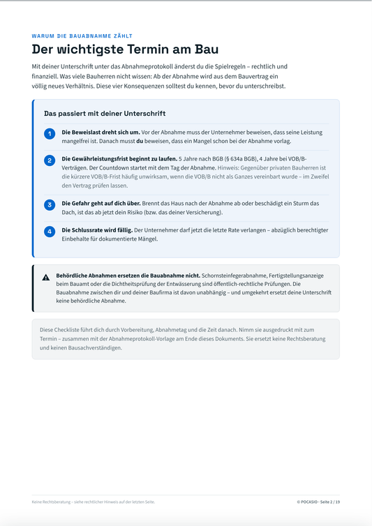 Bauabnahme-Checkliste zum Ausdrucken - inkl. Abnahmeprotokoll-Vorlage