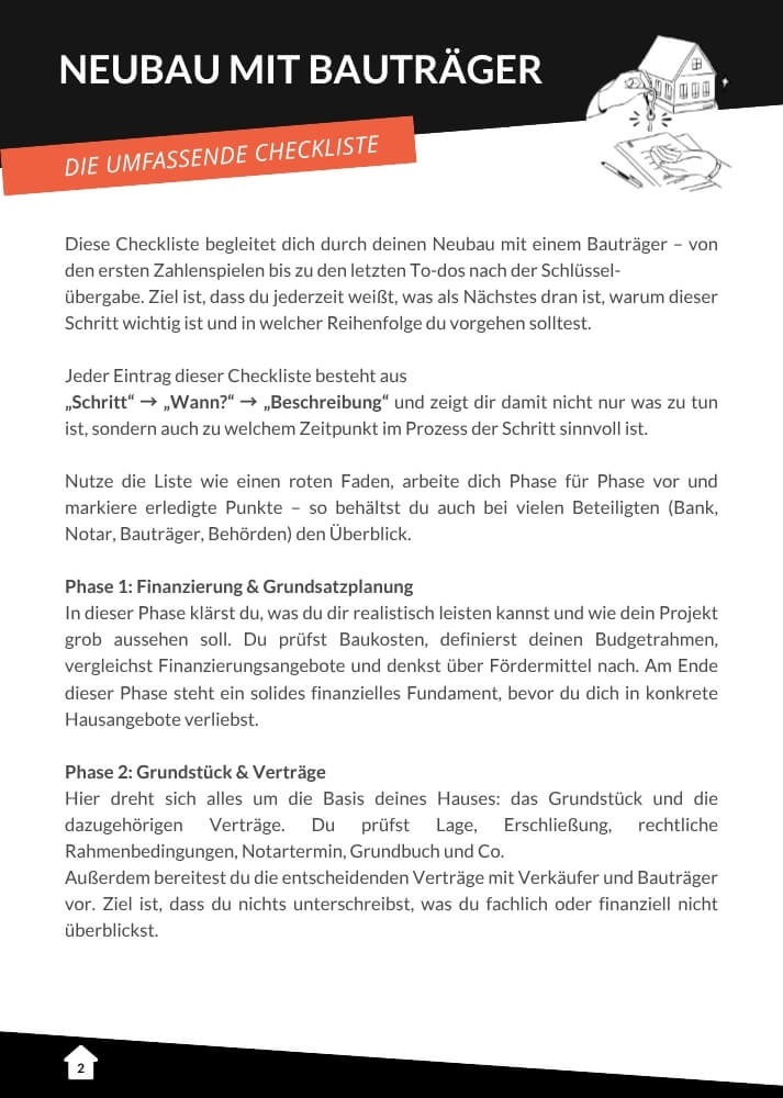 Hausbau-Checkliste: Neubau mit Bauträger
