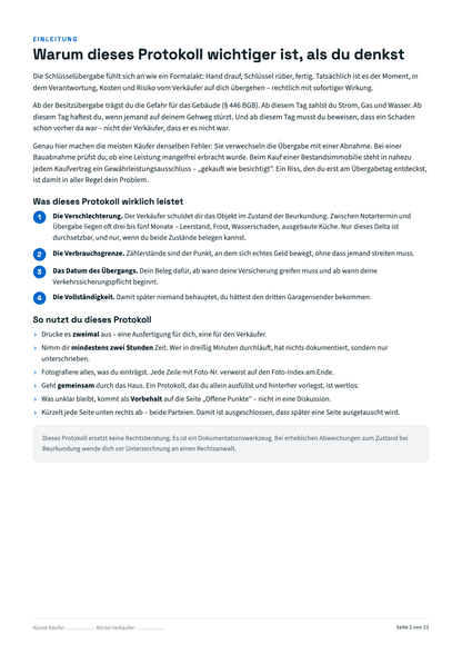 Übergabeprotokoll Hauskauf zum Ausdrucken – inkl. Checkliste für den Übergabetermin