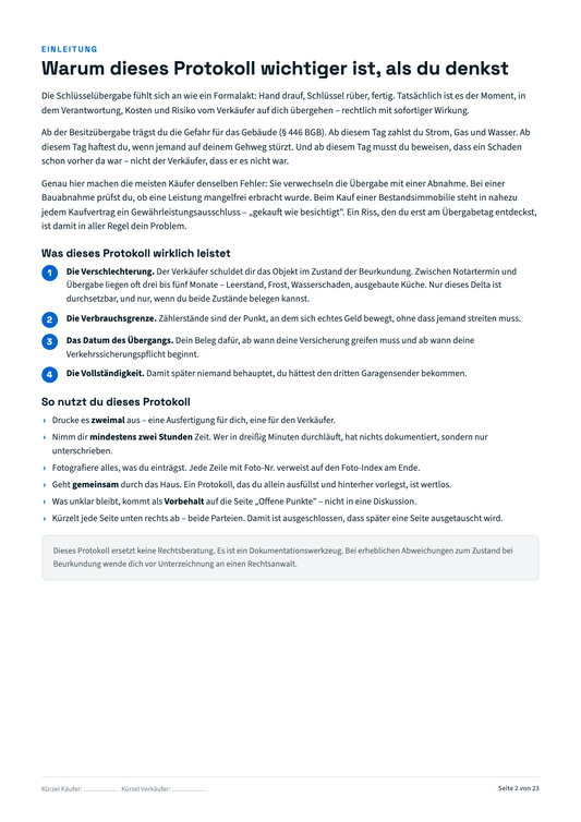 Übergabeprotokoll Hauskauf zum Ausdrucken – inkl. Checkliste für den Übergabetermin