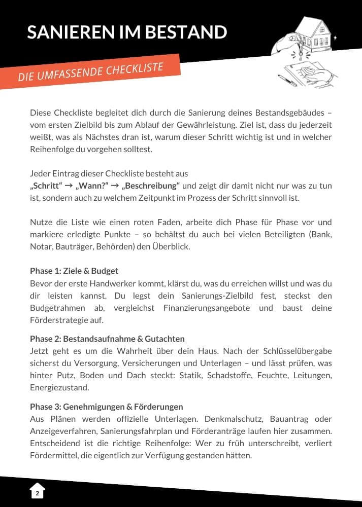 Sanierung Checkliste: Sanieren im Bestand