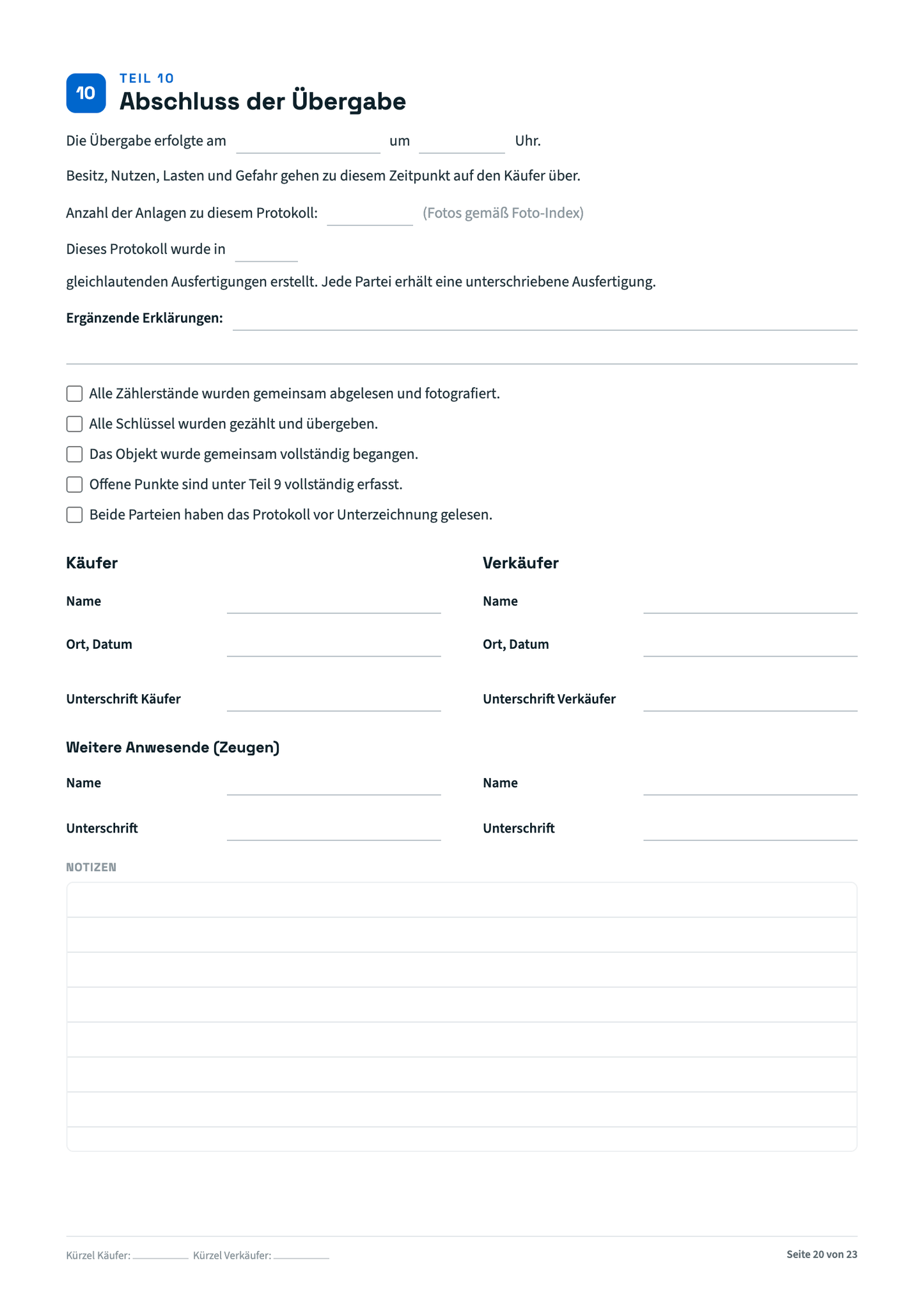 Übergabeprotokoll Hauskauf zum Ausdrucken – inkl. Checkliste für den Übergabetermin