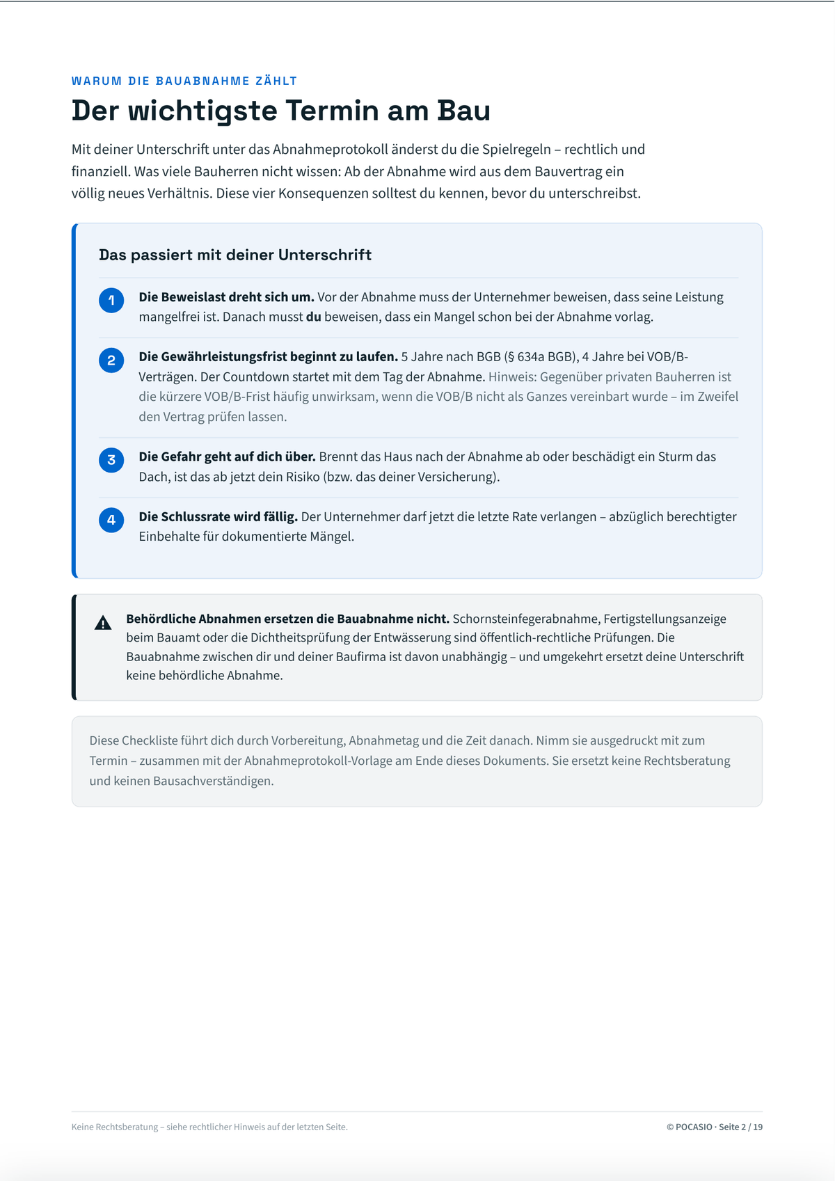 Bauabnahme-Checkliste zum Ausdrucken - inkl. Abnahmeprotokoll-Vorlage