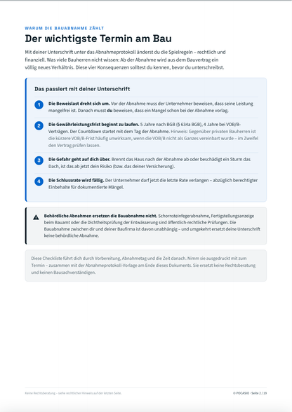 Bauabnahme-Checkliste zum Ausdrucken - inkl. Abnahmeprotokoll-Vorlage