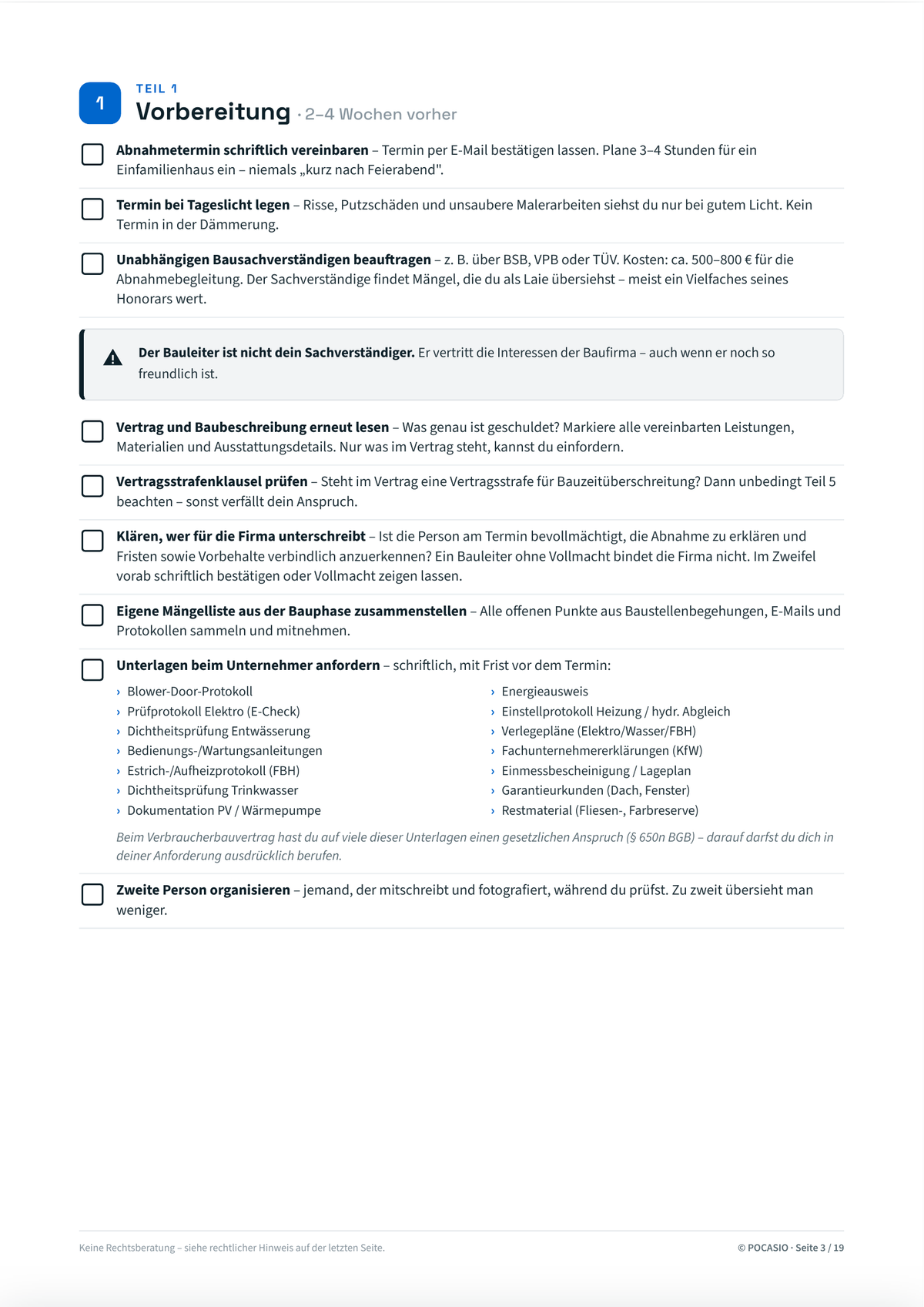 Bauabnahme-Checkliste zum Ausdrucken - inkl. Abnahmeprotokoll-Vorlage