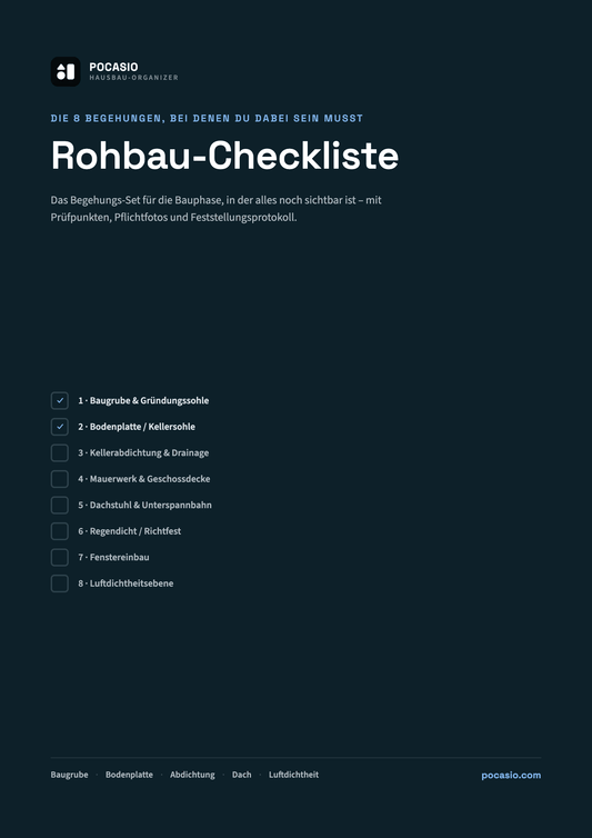 Rohbau-Checkliste zum Ausdrucken - 8 Begehungen mit Prüfpunkten & Fotoplan